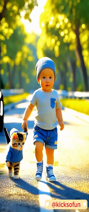 Injured baby saved by the kitten || kitten and baby friends #kittenstory #cat #cutecat £ & /@kicksofun