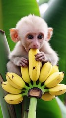 Delicious Banana Feast! Adorable Baby Monkey Enjoys Every Bite! 🐒
