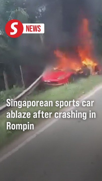 Singapore-registered sports car crashes and catches fire in Rompin