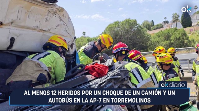 Al menos 12 heridos por un choque de un camión y un autobús en la AP-7 en Torremolinos