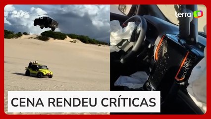 Carro ‘voa’ por cima de buggy e passageiros em duna no Ceará
