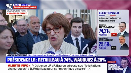 Présidence LR: pour Annie Genevard, la victoire de Bruno Retailleau "est un choix clair"
