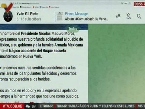 Venezuela expresa solidaridad con México ante el accidente del Buque Escuela Cuauhtémoc en Nueva York