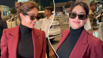 Janhvi Kapoor's Majestic Maroon-Black Bossy Avatar For Her Airport Voyage | Mumbai