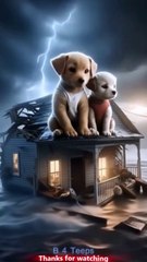 Poor 2 dogs lost their home in the flood.