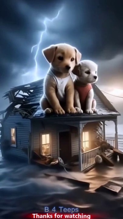 Poor 2 dogs lost their home in the flood.