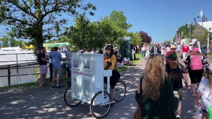 Chloe Marie Aston with her piano tricycle (Will Goddard, Crediton Courier)