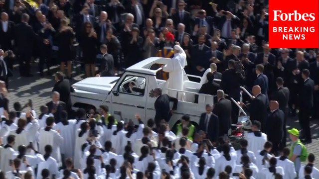 Pope Leo XIV Waves To Massive Crowd In St. Peter's Square From Popemobile Ahead Of Inaugural Mass