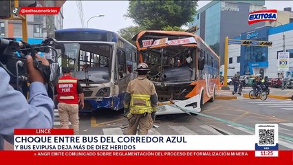 Fuerte choque en la Av. Arequipa: Más de 10 heridos deja colisión entre el Corredor Azul y bus de Evipusa
