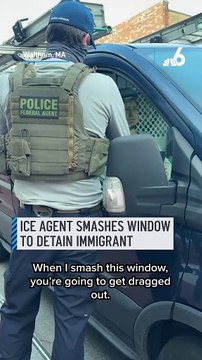 Shocking video of an ICE agent smashing the window of a van is sparking outrage after the officials tried to detain an immigrant man. I need to see a warrant. A video taken by a 16-year-old waiting for her bus to school showed ICE agents breaking the wind