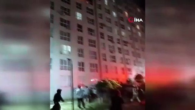 Yangın sırasında panik yapan kadın 8. kattan böyle atladı