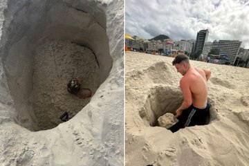Brit tourist Jensen Sturgeon had to be rescued after getting stuck in a hole on a Brazilian beach