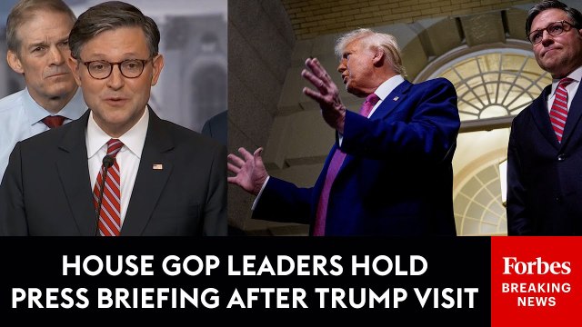Speaker Johnson And Top House Republicans Hold Press Briefing After Trump Visit