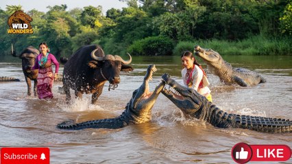 "Crocodile Ambush in Jungle River | Buffalo Fights Back to Save Calf | Wild Animal Attack Caught on Camera!"