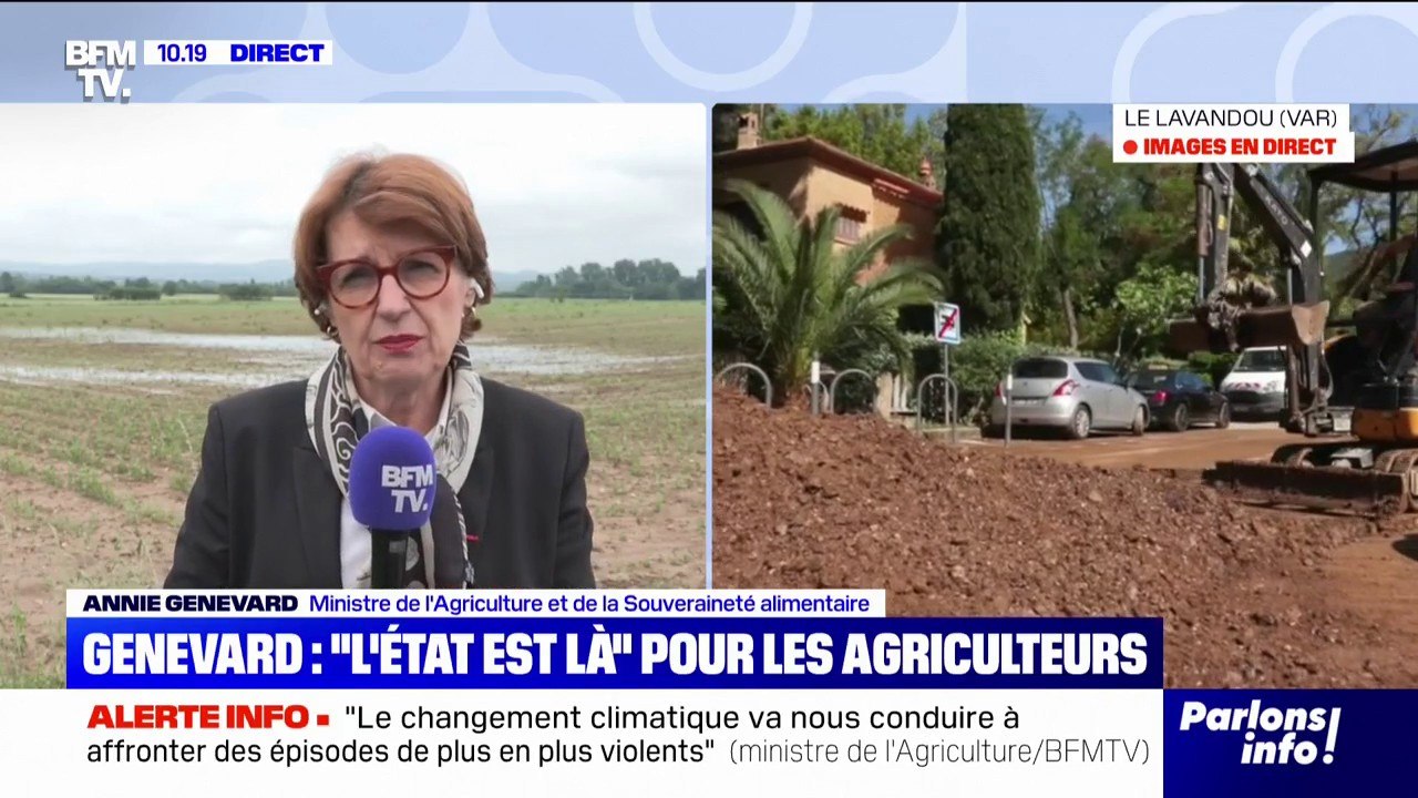 Orages: "Il faut (que l'agriculture) s'adapte au changement climatique", déclare Annie Genevard, ministre de l'Agriculture et de la Souveraineté alimentaire