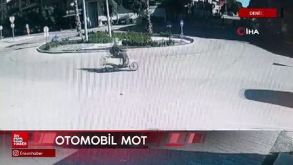 Denizli’de kavşağa aniden giren otomobil kadın motosiklet sürücüsüne çarptı
