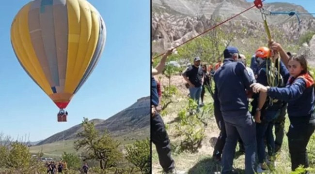 Kapadokya'da sıcak hava balonu, kayalıklara zorunlu iniş yaptı