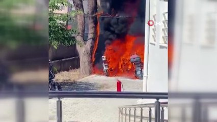 Bursa'da Öğrencilerin motosikletleri alev alev yandı