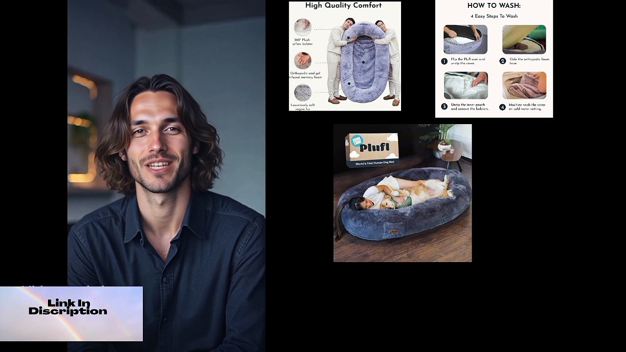 Plufl, The Original Human Dog Bed for Adults, Kids, and Pets. As Seen on Shark Tank. Comfy Plush Large Bean Bag with Memory Foam, Machine Washable, and Durable. Perfect nap and Floor Bed - Black