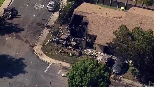 Aerial views of destruction in San Diego neighborhood after deadly small plane crash