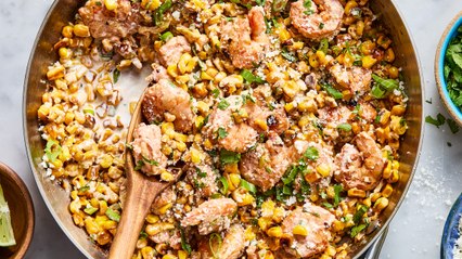 Elote Lovers—You'll Be Obsessed With This Shrimp Street Corn Skillet