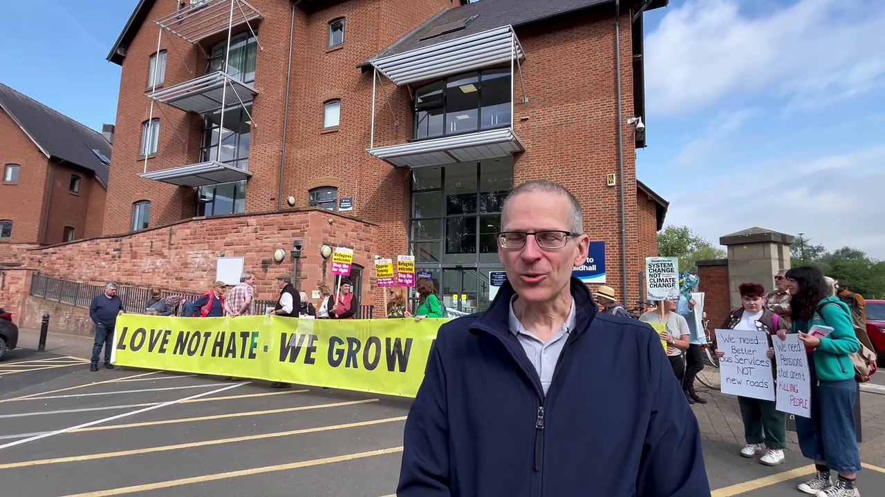 (May 2025) Campaigners outside Shropshire Council HQ over climate change and racism concerns