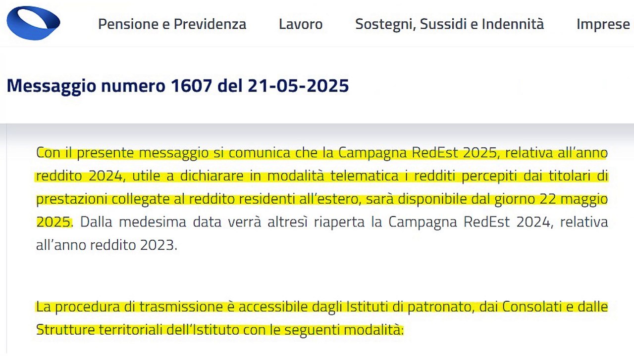PENSIONI all'ESTERO: Al via la Campagna RedEst 2025 INPS - Video ...