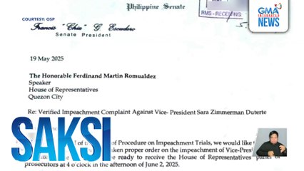 Proseso para sa impeachment trial ni VP Sara Duterte, gugulong na sa June 2 base sa liham ni SP Chiz Escudero kay House Speaker Martin Romualdez | Saksi