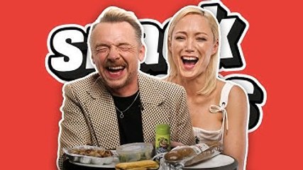 Simon Pegg And Pom Klementieff Try British & French Food | Snack Wars