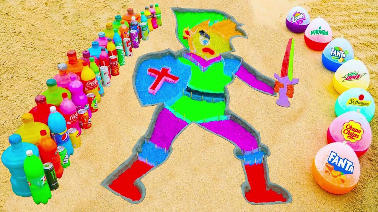 How to make Rainbow Legend Zelda with Orbeez, Balloons of Fanta, Coca Cola, Mentos & Popular Sodas