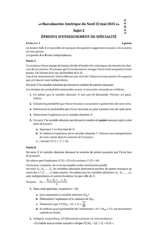 Sujet de Bac de Spé Maths Amérique du Nord tombé le jour 2 le 22/05/2025.Merci à l'Apmep pour les fichiers pdf.#bacmaths #bac2025 #bac #sujetbac