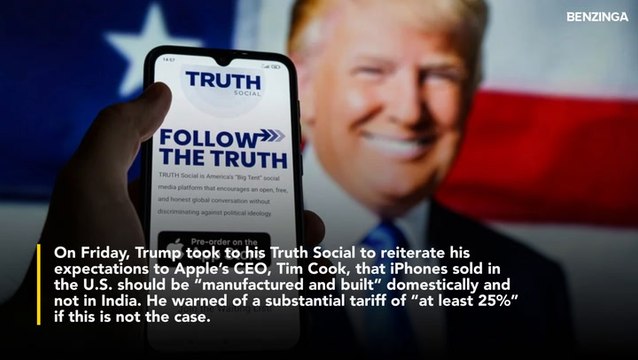 Trump Threatens Tim Cook To Manufacture IPhones In US Or Face 'At Least 25%' Tariffs- AAPL Stock Slides Over 3% In Premarket