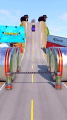 Cars & School Bus vs Strange Chain - BeamNG.Drive