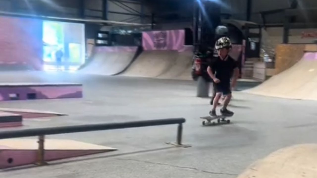 6 y/o skateboarder lands cool tricks with ease and shows signs of future greatness