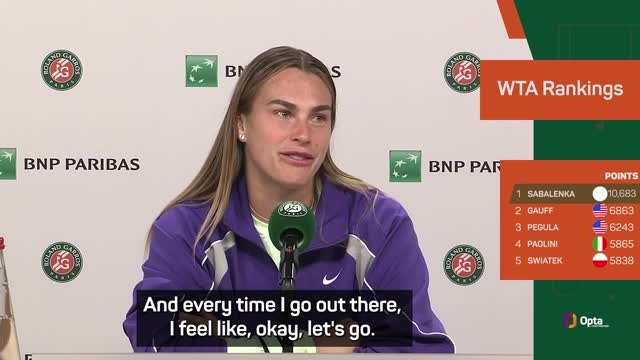 Sabalenka relishing being World No. 1 for Roland Garros