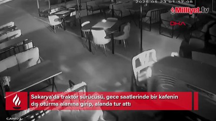 Traktörle kafeye girip, tur attı; o anlar kamerada
