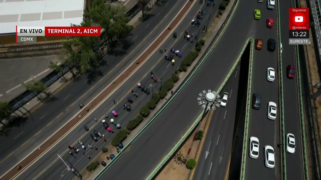 Toma aérea del bloqueo de la CNTE en el AICM hoy 23 de mayo