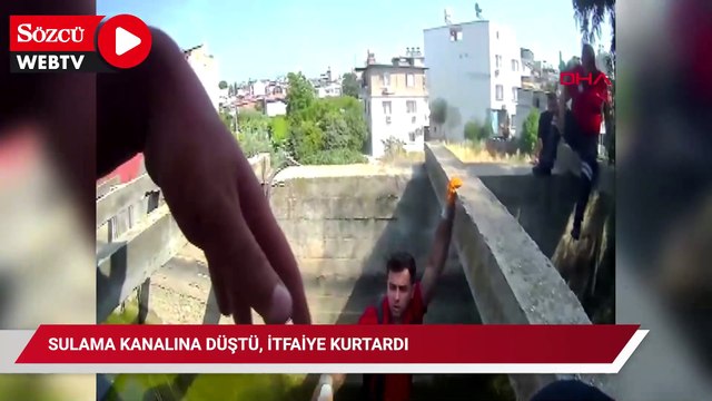 Sulama kanalına düştü, itfaiye kurtardı