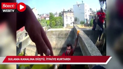 Sulama kanalına düştü, itfaiye kurtardı