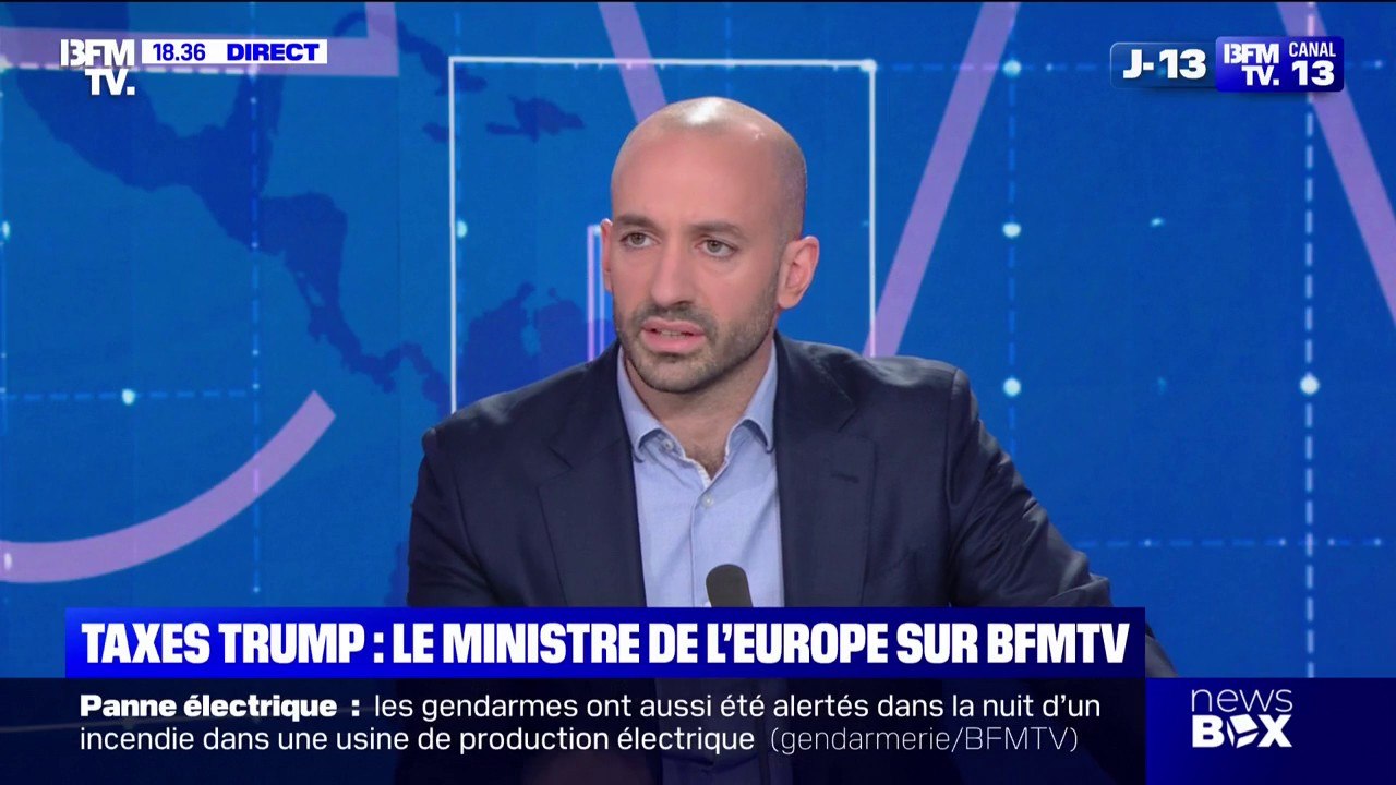 Droits de douane: "Ce n'est pas le moment de montrer de la fébrilité, des discussions sont en cours", indique Benjamin Haddad, ministre délégué de l'Europe