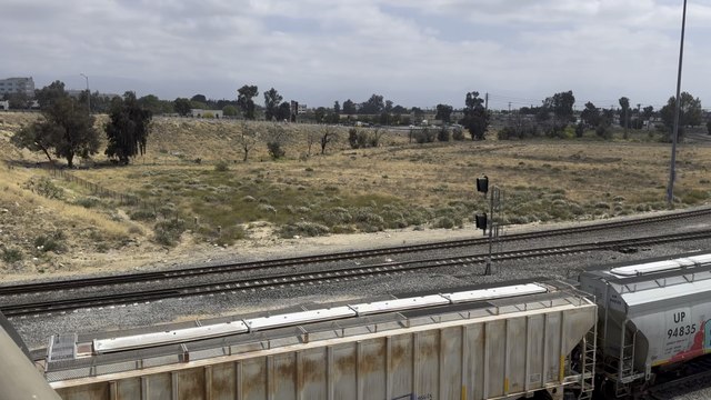 UP 7659 Leads Eastbound Intermodal Stack Train Rolling Through West Colton Yard.