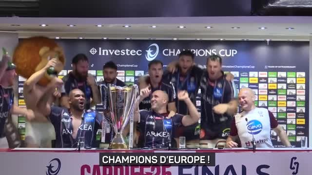 UBB - Lucu prend une douche de bière en pleine conférence de presse