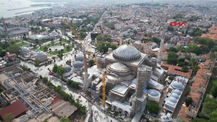 Ayasofya Camii'nde restorasyon havadan görüntülendi