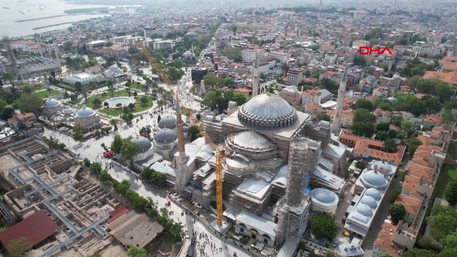 Ayasofya Camii'nde restorasyon havadan görüntülendi