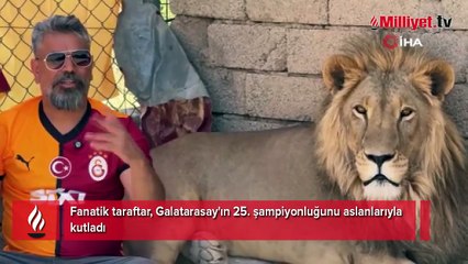 Galatasaraylı taraftar, şampiyonluğu aslanlarıyla kutladı