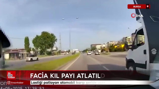 Bursa'da lastiği patlayan otomobil karşı şeride uçtu