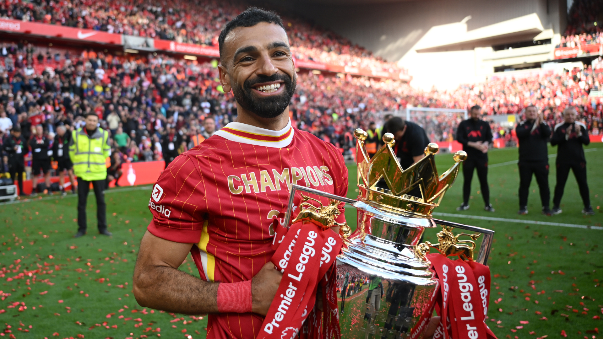 Liverpool lift the Premier league trophy after 1-1 draw with Crystal Palace