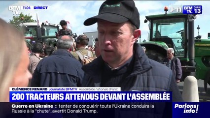 "Nous on dit stop": plus d'une centaine d'agriculteurs devant l'Assemblée nationale pour interpeller les députés sur la loi Duplomb