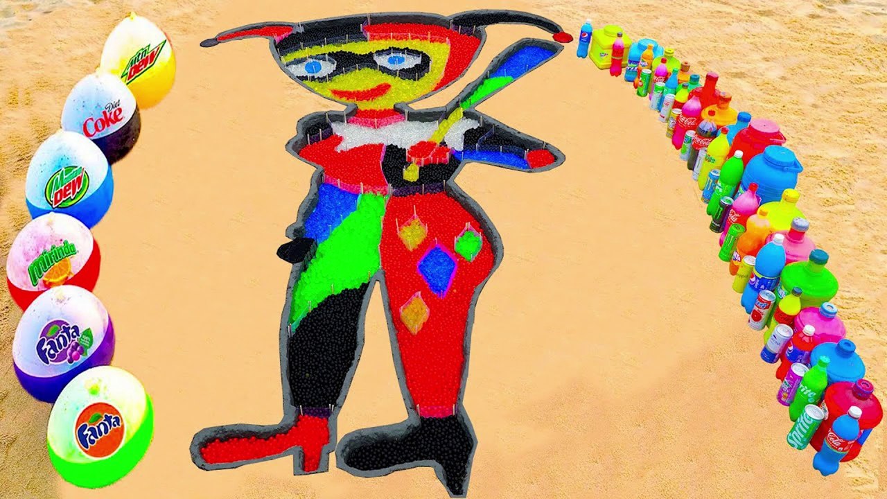 How to make Rainbow Harley Quinn Comic with Orbeez,Balloons Fanta, Coca Cola, Mentos & Popular Sodas
