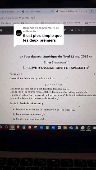 Mon avis sur le sujet 2 de secours tombé en Amérique du Nord à la place du sujet prévu initialement.#terminale #bacmaths #bac2025 #bac #spemaths #sujetbac